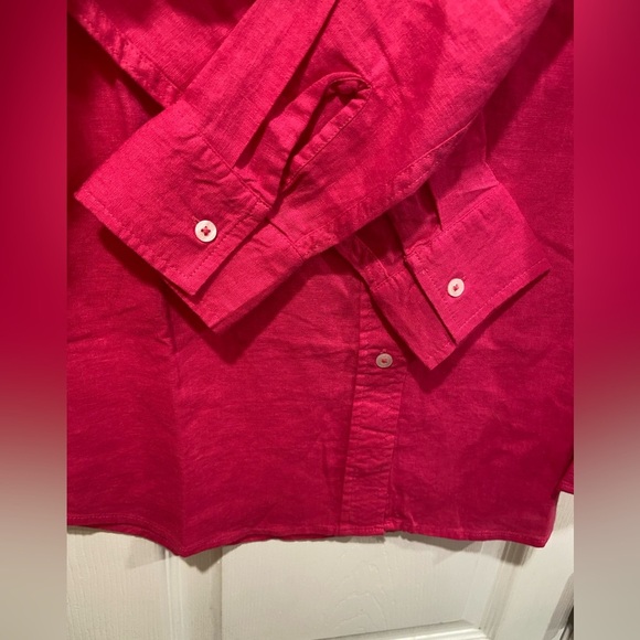 NWT Gap Hot Pink Linen Blend Button Down Collared Shirt Soft Breathable Size S - Picture 5 of 12